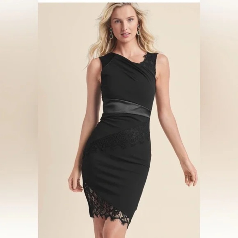 VENUS Black Asymmetrical Lace Dress